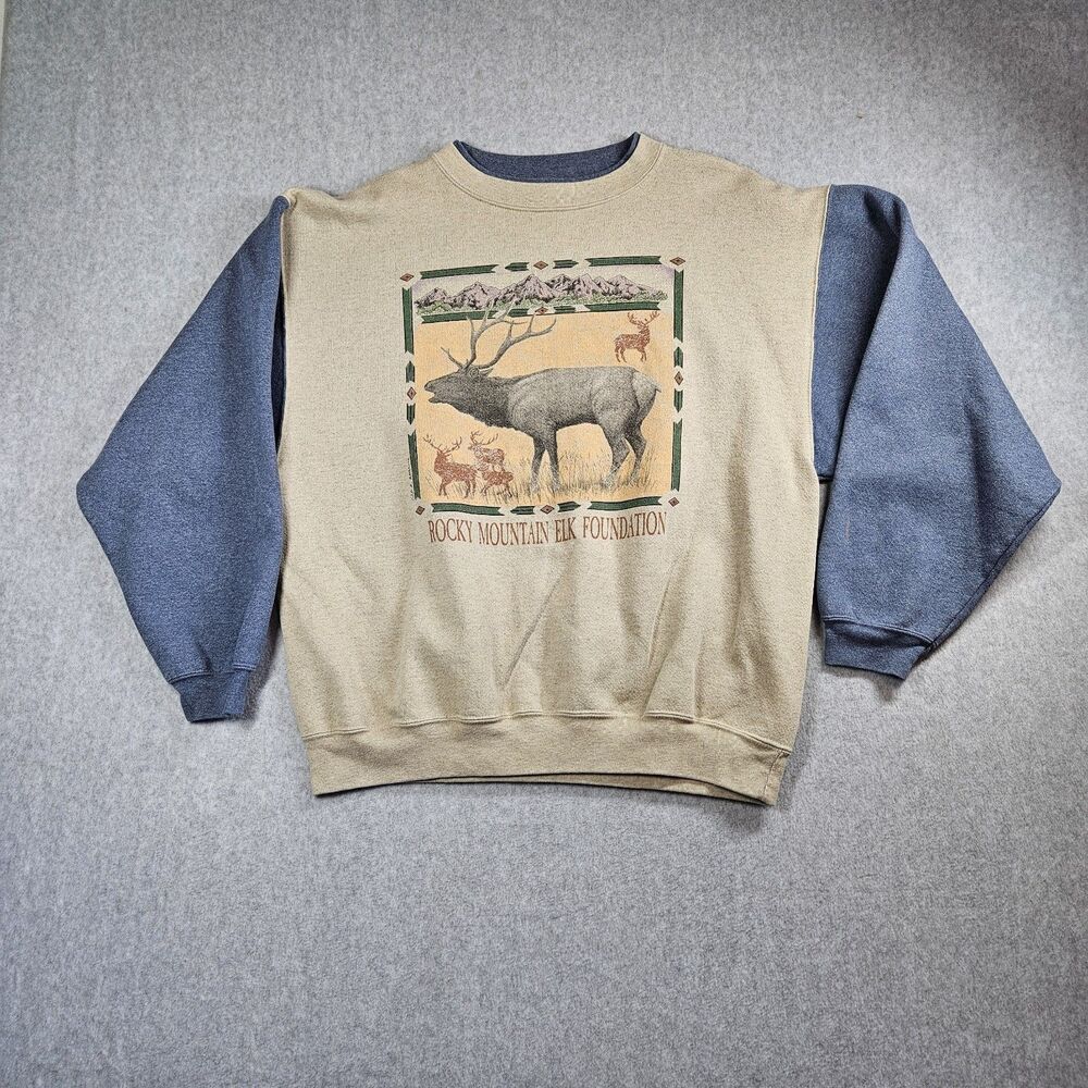 Rocky Mountain Elk Foundation Sz XL Sweater Alore Made In USA Vintage 90s